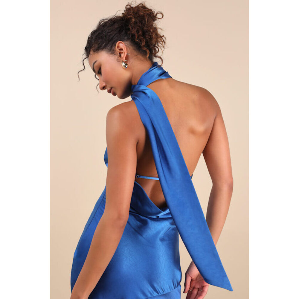 Lulus Reglan Blue Satin One-shoulder Sash Midi Dress - Size XL